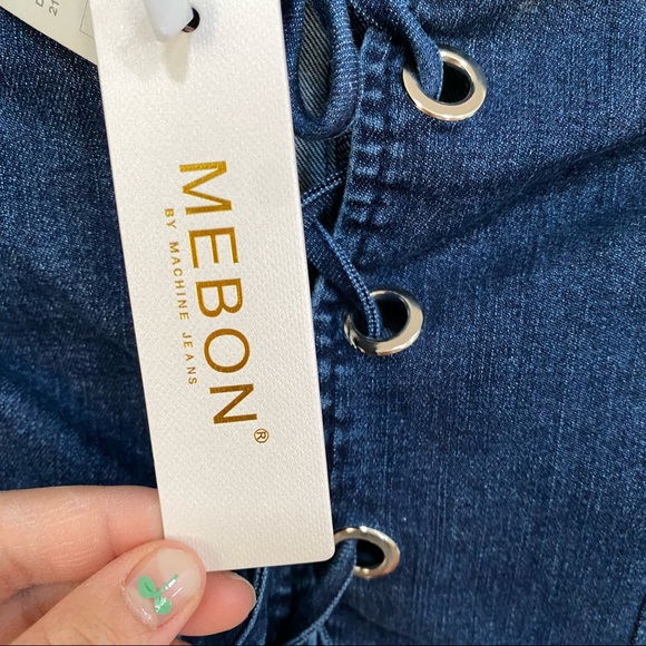 Mebon Lace Up Front Off the Shoulder Short Sleeve Denim Dress Women's Size S - Picture 6 of 7